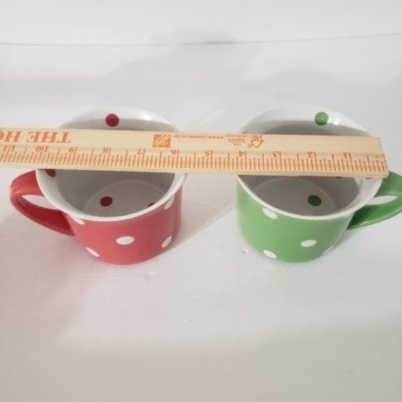 Bundle Of 2 Chef Style Polk-A-Dot Coffee Cups Mug 16 OZ Salmon & Green - Picture 7 of 8